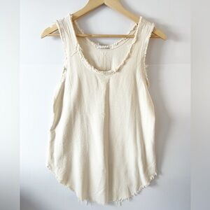 Black Crane Cream Frayed-Edge Tank Top 100% Silk Women's Small Crepe Tank Top